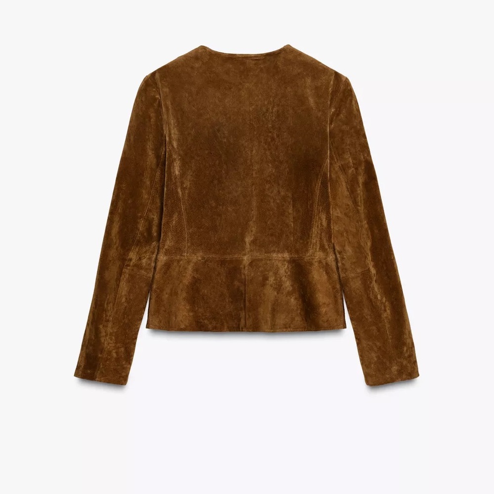 Zara NWT 100% leather jacket with flared hem 6318/232 - Picture 5 of 10